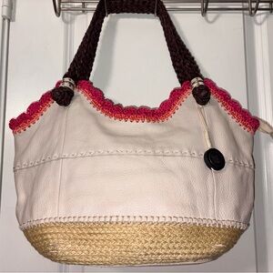 The Sak Indio Leather & Jute Hobo Bag - Boho Chic Cream/Pink